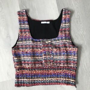 ZARA BOUCLE TWEED TOP STRIPED SLEEVELESS SIDE ZIP BLOUSE MEDIUM